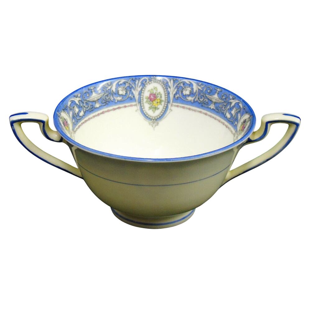 Royal Worcester Cream Soup Cup Bowl Portia 1922 Double Handle Fruit Cameo Scroll